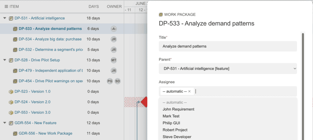 Gantt auto-assignment